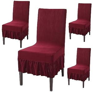 hokipo polyester blend chair cover set of 4 with frill maroon ar-4793-d54