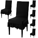 HOKIPO Fully Covered Chair Cover Set of 6 with Frill, Black (AR-4793-D2*6)