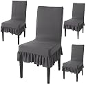 HOKIPO Chair Cover Set of 4 with Frill, Fossil Grey (AR-4793-D9*4)