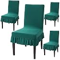 HOKIPO Polyester Blend Dining Chair Cover Set Of 4 Seater With Frill, Teal (Ar-4793-D3*4)