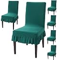 HOKIPO Polyester Blend Dining Chair Cover Set Of 6 Seater With Frill, Teal (Ar-4793-D3*6)