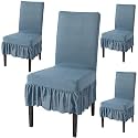 HOKIPO Fully Covered Chair Cover Set of 4 with Frill, Bluish Grey (AR-4793-D10*4)