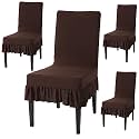 HOKIPO Fully Covered Chair Cover Set of 4 with Frill, Chocolate Brown (AR-4793-D6*4)