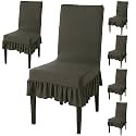 HOKIPO Elastic Chair Cover Set of 6 with Frill, Juniper Green (AR-4793-D8*6)