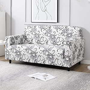 hokipo elastic stretchable double seater sofa cover ar-4278-e9polyester blend white