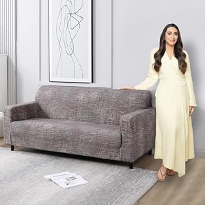 hokipo stretchable elastic couch cover 3 seater ar-4279-e18 brown