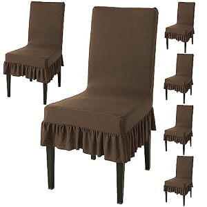 hokipo dining chair cover set of 6 seater with frill coffee brown ar-4793-d76