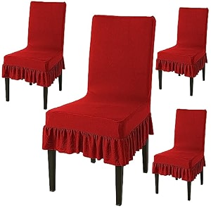 hokipo chair cover set of 4 with frill scarlet red ar-4793-d14