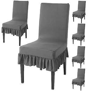 hokipo chair cover set of 6 with frill fossil grey ar-4793-d96