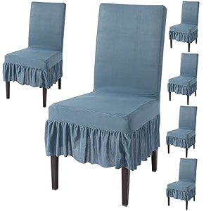 hokipo polyester blend fully covered chair cover set of 6 with frillbluish greyar-4793-d106