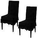 HOKIPO Fully Covered Chair Cover Set of 2 with Frill, Black (AR-4793-D2*2)