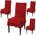 HOKIPO Chair Cover Set of 4 with Frill, Scarlet Red (AR-4793-D1*4)