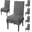 HOKIPO Chair Cover Set of 6 with Frill, Fossil Grey (AR-4793-D9*6)