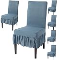 HOKIPO Polyester Blend Fully Covered Chair Cover Set Of 6 With Frill,Bluish Grey(Ar-4793-D10*6)