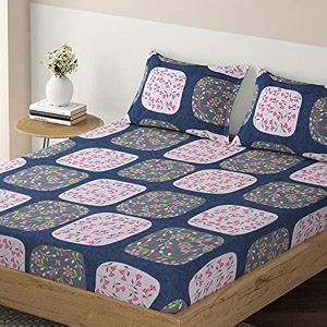 hokipo brushed microfiber 135 gsm elastic fitted bedsheets king size 78x72 inches with 2 pillow cover square varied floral pink in-633-d7