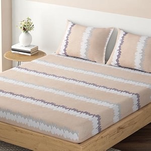 hokipo brushed microfiber 140 gsm elastic fitted bedsheets double bed size 72x72 inches with 2 pillow cover anchor grey cloud stripes in-704-d9