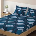 HOKIPO Brushed Microfiber 135 GSM Elastic Fitted Bedsheets Single Bed Size, 78x36 inches with 1 Pillow Cover, 3D Zig Zag Lines Prussian Blue (IN-635-D5)