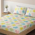 HOKIPO Brushed Microfiber 135 GSM Elastic Fitted Bedsheets King Size, 78x72 inches with 2 Pillow Cover, Clover Leaf Multicolor (IN-633-D3)