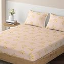 HOKIPO Brushed Microfiber 135 GSM Elastic Fitted Bedsheets Single Bed Size, 78x36 inches with 1 Pillow Cover, Floral Dreamsicle Orange (IN-635-D13)