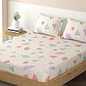 HOKIPO Brushed Microfiber 135 GSM Elastic Fitted Bedsheets Double Bed Size, 72x72 inches with 2 Pillow Cover, Abstract Geometric Grey Blush Beige (IN-690-D10)