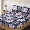 HOKIPO Brushed Microfiber 135 GSM Elastic Fitted Bedsheets King Size, 78x72 inches with 2 Pillow Cover, Square Varied Floral Pink (IN-633-D7)