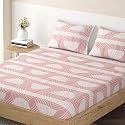 HOKIPO Brushed Microfiber 135 GSM Printed Fitted Bedsheets Queen Size with 2 Pillow Cover, Semicircle Spiral Mauve Pink (IN-634-D16)