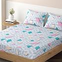 HOKIPO Brushed Microfiber 135 GSM Elastic Fitted Bedsheets Queen Size, 78x60 inches with 2 Pillow Cover,Semicircle Spiral Waikiki Blue (IN-634-D15)