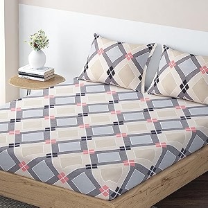 hokipo brushed microfiber 140 gsm fitted bedsheets king size double bed 78 x 72 inches with 2 pillow cover rhombus grey in-636-d16