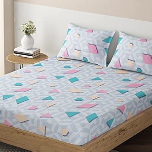 hokipo brushed microfiber 135 gsm fitted bedsheets king size double bed 78 x 72 inches with 2 pillow coverabstract pebbles pastel multicolor in-633-d4