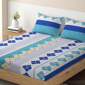 hokipo brushed microfiber 140 gsm fitted bedsheets king size double bed 78 x 72 inches with 2 pillow cover anchor grey cloud stripes in-702-d9