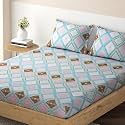 HOKIPO Brushed Microfiber 140 GSM Fitted Bedsheets King Size Double Bed, 78 x 72 inches with 2 Pillow Cover, Pastel Green Lattice (IN-702-D7)