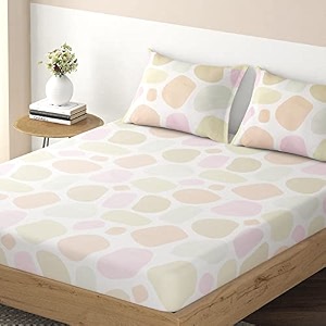 hokipo brushed microfiber 135 gsm fitted bedsheets queen size double bed 78 x 60 inches with 2 pillow cover abstract pebbles pastel multicolor in-634-d4