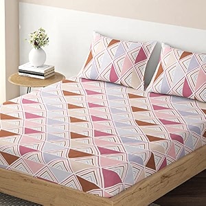hokipo brushed microfiber 140 gsm printed elastic king size fitted bedsheet 78x72 inches with 2 pillow cover floral carnation pink in-636-d3