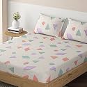 HOKIPO Brushed Microfiber 135 GSM Printed Elastic King Size Fitted Bedsheet, 78x72 inches with 2 Pillow Cover, Abstract Geometric Grey Blush Beige (IN-633-D10)