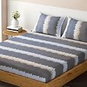 HOKIPO Brushed Microfiber 140 GSM Printed Elastic Queen Size Fitted Bedsheet, 78x60 inches with 2 Pillow Cover, Pastel Green Lattice (IN-703-D7)