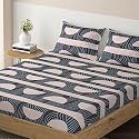 HOKIPO Brushed Microfiber 135 GSM Printed Elastic Queen Size Fitted Bedsheet, 78x60 inches with 2 Pillow Cover, Semicircle Spiral Shadow Grey (IN-634-D14)