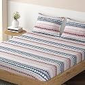 HOKIPO Brushed Microfiber 135 GSM Printed Elastic Single Bed Fitted Bedsheet, 78x36 inches with 1 Pillow Cover, Seamless Spiral Stripes Aegean Blue (IN-635-D9)