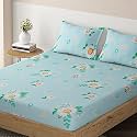 HOKIPO Brushed Microfiber 135 GSM Printed Elastic Single Bed Fitted Bedsheet, 78x36 inches with 1 Pillow Cover, Seamless Spiral Stripes Aegean Blue (IN-635-D9)