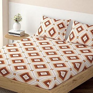 hokipo brushed microfiber 140 gsm printed fitted bedsheets single bed 78 x 36 inches with 1 pillow cover square brown in-638-d17