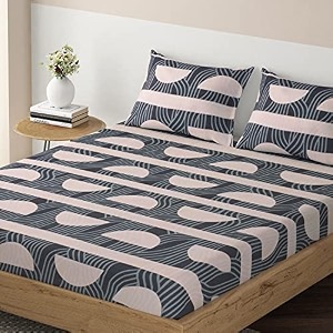 hokipo brushed microfiber 135 gsm printed fitted bedsheets single bed 78 x 36 inches with 1 pillow cover semicircle spiral shadow grey in-635-d14
