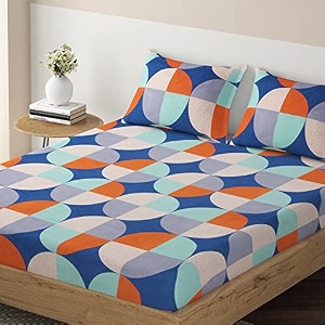 hokipo brushed microfiber 140 gsm printed fitted bedsheets single bed 78 x 36 inches with 1 pillow cover square brown in-638-d17