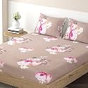 HOKIPO Brushed Microfiber 140 GSM Elastic Fitted Bedsheets Queen Size, 78x60 inches with 2 Pillow Cover,Floral Dessert Beige (IN-637-D4)