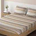 HOKIPO Brushed Microfiber 135 GSM Printed Fitted Bedsheets King Size with 2 Pillow Cover, Seamless Spiral Stripes Almond Brown (IN-633-D8)