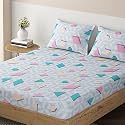 HOKIPO Brushed Microfiber 135 GSM Printed Fitted Bedsheets King Size with 2 Pillow Cover, 3D Zig Zag Lines Prussian Blue (IN-633-D5)