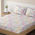 HOKIPO Brushed Microfiber 135 GSM Printed Fitted Bedsheets King Size with 2 Pillow Cover, Floral Beige (IN-633-D12)