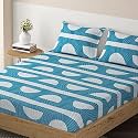 HOKIPO Brushed Microfiber 135 GSM Printed Elastic Single Bed Fitted Bedsheet, 78x36 inches with 1 Pillow Cover, Seamless Spiral Stripes Aegean Blue (IN-635-D9)