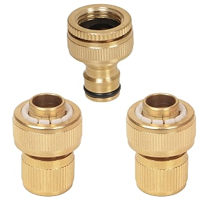 hokipo heavy duty brass tap adapter and 3434 brass garden hose quick connector for kitchen gardening car washing cleaning - set of 3 ar-3865  ar-3864  2