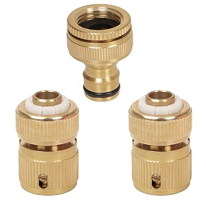 hokipo heavy duty brass tap adapter and 1234 brass garden hose quick connector for kitchen gardening car washing cleaning - set of 3 ar-3865  ar-3863  2