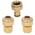 HOKIPO Heavy Duty Brass Tap Adapter and 3/4" Brass Garden Hose Quick Connector for Kitchen Gardening Car Washing Cleaning - Set of 3 (AR-3865 + AR-3864 * 2)