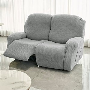 hokipo jacquard 170gsm fully covered recliner sofa cover 2 seater light grey ar-5361-lgry